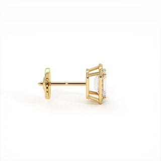 Boucles d'Oreilles Odéon Diamant Taille Émeraude, halo de diamants de laboratoire, or jaune 18 carats — Maison Laveran Paris