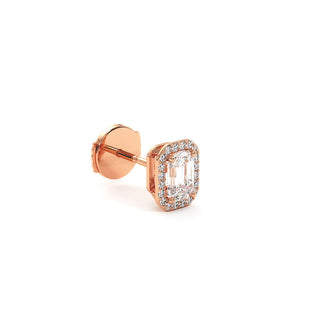 Boucles d'Oreilles Odéon Diamant Taille Émeraude, halo de diamants de laboratoire, or rose 18 carats — Maison Laveran Paris
