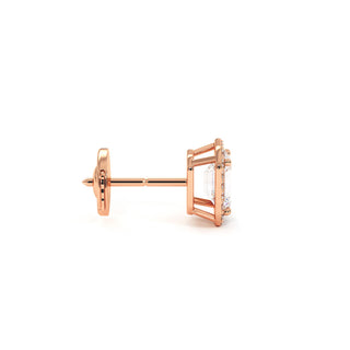 Boucles d'Oreilles Odéon Diamant Taille Émeraude, halo de diamants de laboratoire, or rose 18 carats — Maison Laveran Paris