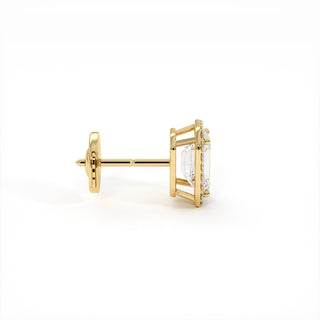 Boucles d'Oreilles Odéon Diamant Taille Émeraude, halo de diamants de laboratoire, or jaune 18 carats — Maison Laveran Paris