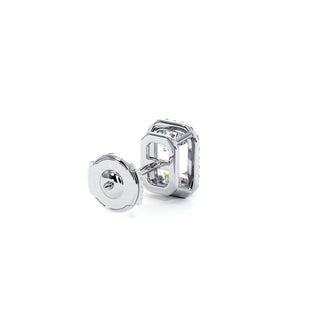 Boucles d'Oreilles Odéon Diamant Taille Émeraude, halo de diamants de laboratoire, or blanc 18 carats ou platine 950 — Maison Laveran Paris