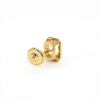 Boucles d'Oreilles Odéon Diamant Taille Émeraude, halo de diamants de laboratoire, or jaune 18 carats — Maison Laveran Paris