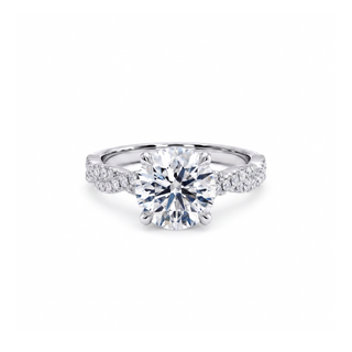 Bague Cardinet, solitaire diamant rond sur jonc torsadé pavé, or blanc 18 carats ou platine 950 — Maison Laveran Paris