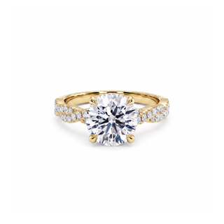 Bague Cardinet, solitaire diamant rond sur jonc torsadé pavé, or jaune 18 carats — Maison Laveran Paris
