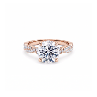 Bague Cardinet, solitaire diamant rond sur jonc torsadé pavé, or rose 18 carats — Maison Laveran Paris