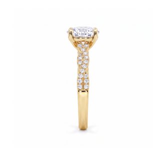 Bague Cardinet, solitaire diamant rond sur jonc torsadé pavé, or jaune 18 carats — Maison Laveran Paris