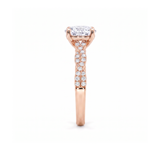 Bague Cardinet, solitaire diamant rond sur jonc torsadé pavé, or rose 18 carats — Maison Laveran Paris