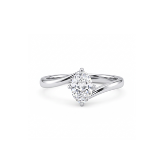 Bague Louvre Ovale, solitaire diamant ovale sur jonc torsade, or blanc 18 carats ou platine 950 — Maison Laveran Paris