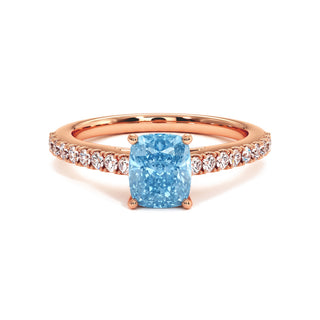 Bague Montaigne Coussin, diamant bleu de laboratoire, or rose 18 carats — Maison Laveran Paris