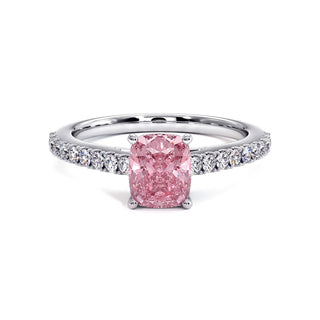 Bague Montaigne Coussin, diamant rose de laboratoire, or blanc 18 carats ou platine 950 — Maison Laveran Paris