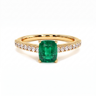 Montaigne Ring, cushion-cut synthetic emerald (lab-created stone), 18k yellow gold — Maison Laveran Paris