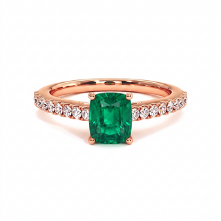 Montaigne Ring, cushion-cut synthetic emerald (lab-created stone), 18k rose gold — Maison Laveran Paris