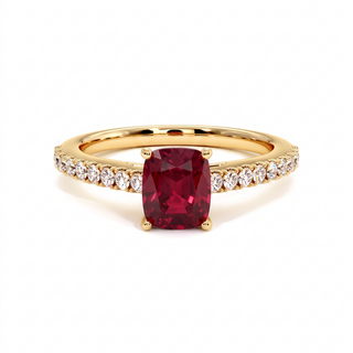 Montaigne Ring, cushion-cut synthetic ruby (lab-created stone), 18k yellow gold — Maison Laveran Paris