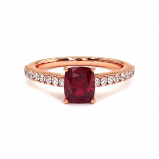 Montaigne Ring, cushion-cut synthetic ruby (lab-created stone), 18k rose gold — Maison Laveran Paris