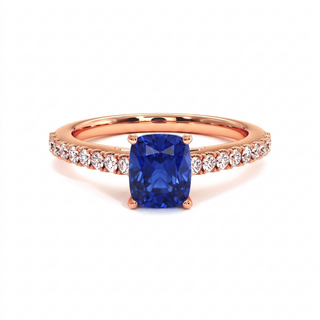 Bague Montaigne, saphir bleu synthétique coussin (pierre de synthèse), or rose 18 carats — Maison Laveran Paris