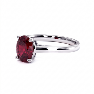 Montaigne Ring, oval synthetic ruby (lab-created stone), three-quarter view, 18k white gold or 950 platinum — Maison Laveran Paris