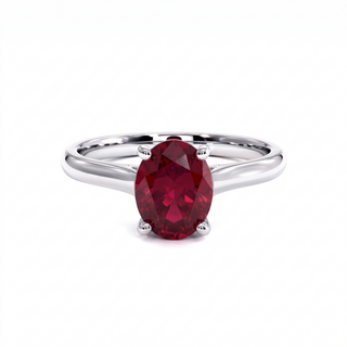 Montaigne Ring, oval synthetic ruby (lab-created stone), 18k white gold or 950 platinum — Maison Laveran Paris