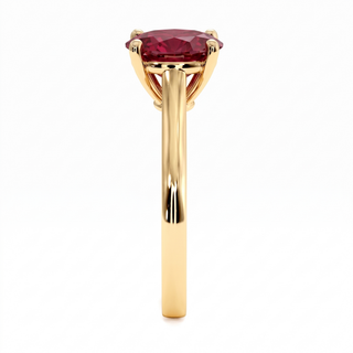 Montaigne Ring, oval synthetic ruby (lab-created stone), profile view, 18k yellow gold — Maison Laveran Paris