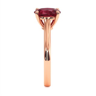Montaigne Ring, oval synthetic ruby (lab-created stone), profile view, 18k rose gold — Maison Laveran Paris