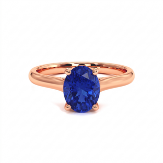 Montaigne-Ring, synthetischer blauer Saphir im Ovalschliff (synthetischer Stein), 18 Karat Roségold — Maison Laveran Paris