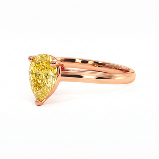 Montaigne Pear Ring, yellow lab-grown diamond, three-quarter view, 18k rose gold — Maison Laveran Paris