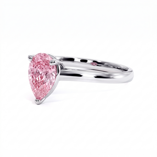 Montaigne Pear Ring, pink lab-grown diamond, three-quarter view, 18k white gold or 950 platinum — Maison Laveran Paris