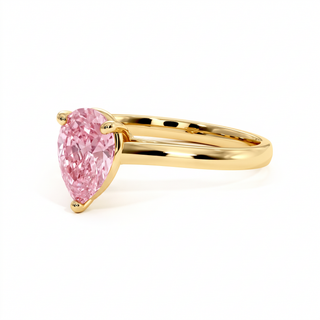 Montaigne Pear Ring, pink lab-grown diamond, three-quarter view, 18k yellow gold — Maison Laveran Paris