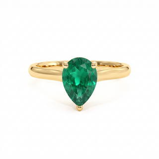 Montaigne Ring, pear-cut synthetic emerald (lab-created stone), 18k yellow gold — Maison Laveran Paris