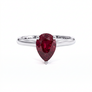 Montaigne Ring, pear-cut synthetic ruby (lab-created stone), 18k white gold or 950 platinum — Maison Laveran Paris