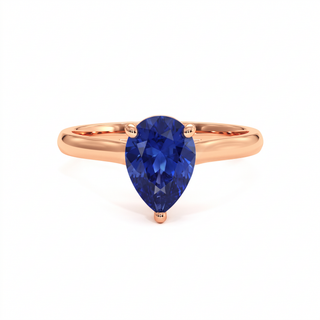 Montaigne Ring, pear-cut synthetic blue sapphire (lab-created stone), 18k rose gold — Maison Laveran Paris