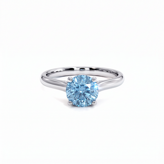 Montaigne Round Ring, blue lab-grown diamond, 18k white gold or 950 platinum — Maison Laveran Paris