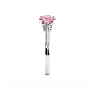 Montaigne Round Ring, pink lab-grown diamond, profile view, 18k white gold or 950 platinum — Maison Laveran Paris