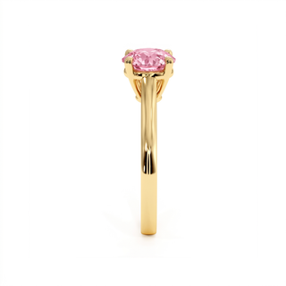 Montaigne Round Ring, pink lab-grown diamond, profile view, 18k yellow gold — Maison Laveran Paris