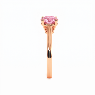 Montaigne Round Ring, pink lab-grown diamond, profile view, 18k rose gold — Maison Laveran Paris