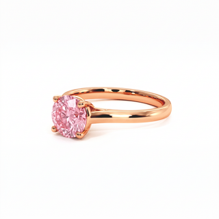 Montaigne Round Ring, pink lab-grown diamond, three-quarter view, 18k rose gold — Maison Laveran Paris
