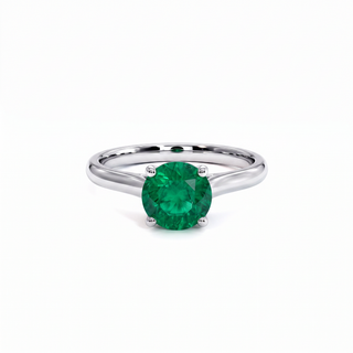Montaigne Ring, round-cut synthetic emerald (lab-created stone), 18k white gold or 950 platinum — Maison Laveran Paris