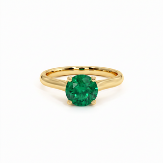 Montaigne Ring, round-cut synthetic emerald (lab-created stone), 18k yellow gold — Maison Laveran Paris