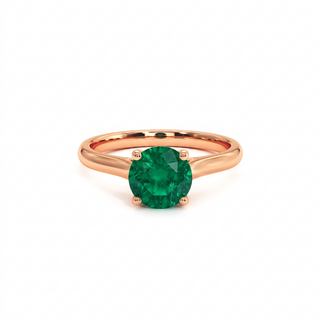 Montaigne Ring, round-cut synthetic emerald (lab-created stone), 18k rose gold — Maison Laveran Paris