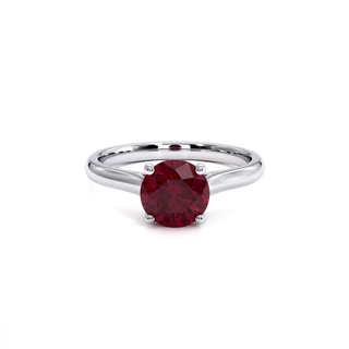 Montaigne Ring, round-cut synthetic ruby (lab-created stone), 18k white gold or 950 platinum — Maison Laveran Paris