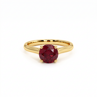 Montaigne Ring, round-cut synthetic ruby (lab-created stone), 18k yellow gold — Maison Laveran Paris