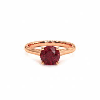 Montaigne Ring, round-cut synthetic ruby (lab-created stone), 18k rose gold — Maison Laveran Paris