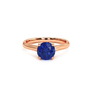 Montaigne Ring, round-cut synthetic blue sapphire (lab-created stone), 18k rose gold — Maison Laveran Paris