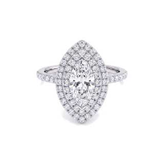 Bague Odéon Double Halo Marquise, diamants de laboratoire, or blanc 18 carats ou platine 950 — Maison Laveran Paris