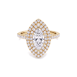 Bague Odéon Double Halo Marquise, diamants de laboratoire, or jaune 18 carats — Maison Laveran Paris