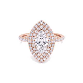 Bague Odéon Double Halo Marquise, diamants de laboratoire, or rose 18 carats — Maison Laveran Paris