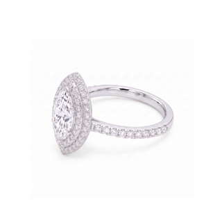 Bague Odéon Double Halo Marquise, diamants de laboratoire, or blanc 18 carats ou platine 950 — Maison Laveran Paris