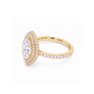 Bague Odéon Double Halo Marquise, diamants de laboratoire, or jaune 18 carats — Maison Laveran Paris