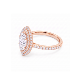 Bague Odéon Double Halo Marquise, diamants de laboratoire, or rose 18 carats — Maison Laveran Paris