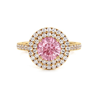 Bague Odéon Double Halo Rond, diamant rose de laboratoire, or jaune 18 carats — Maison Laveran Paris