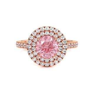 Bague Odéon Double Halo Rond, diamant rose de laboratoire, or rose 18 carats — Maison Laveran Paris